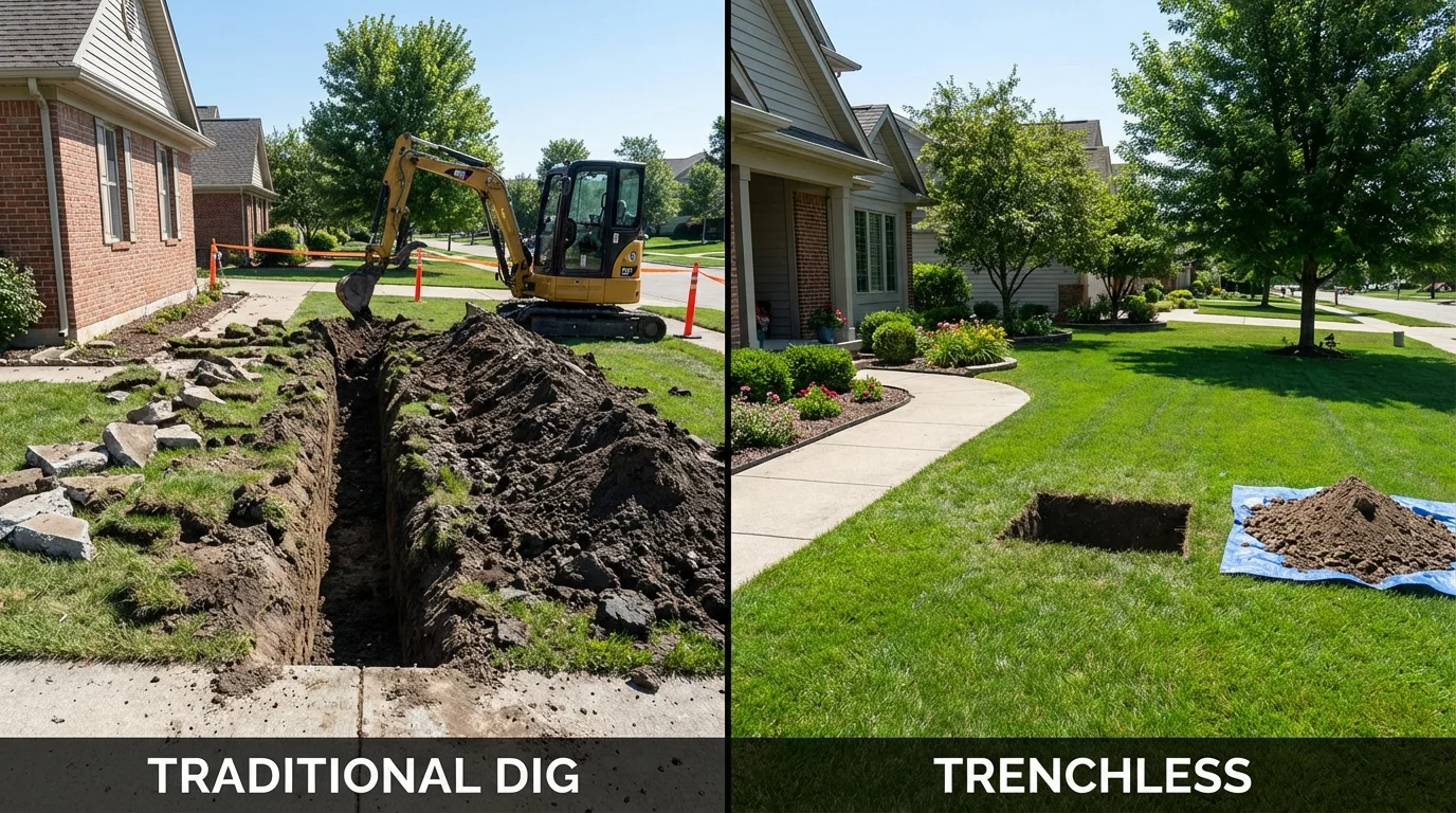 Trenchless sewer repair with minimal yard damage versus traditional excavation in Covington, KY